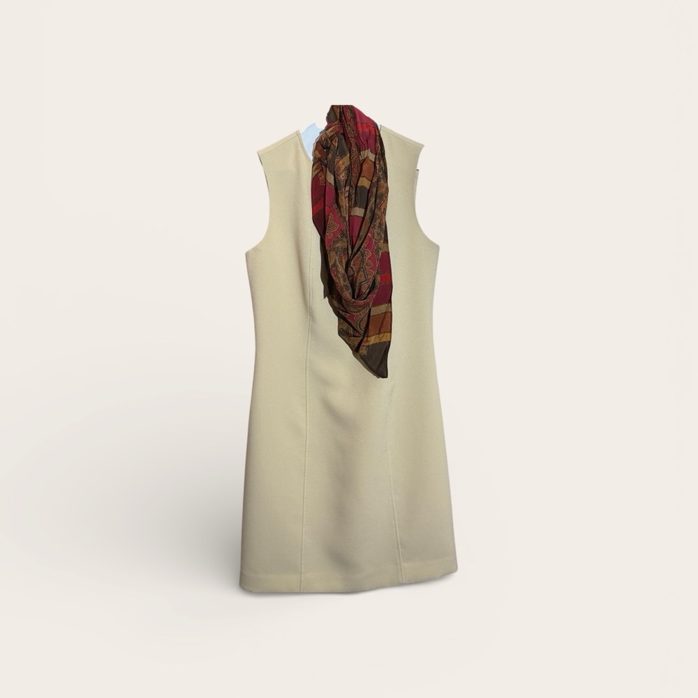Stunning Georgiou Y2K Chic Cream Sleeveless Dress with scarf Sz 6